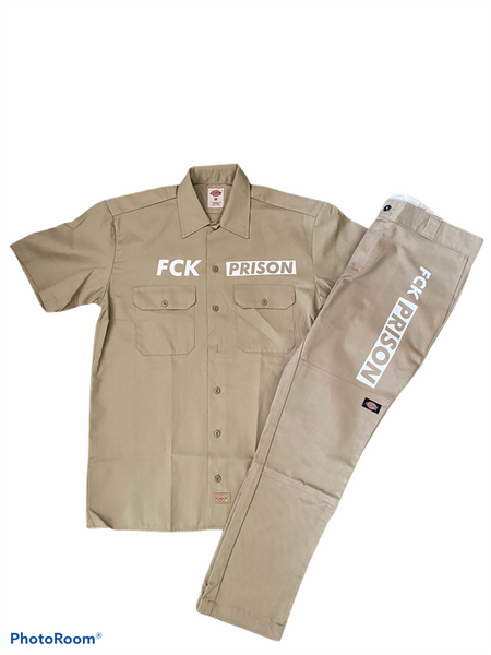 FCK PRISON Dickies - Tan & White  *LIMITED EDITION*